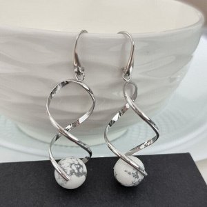 Серьги длинные с натуральным камнем кахолонг, арт.218.267