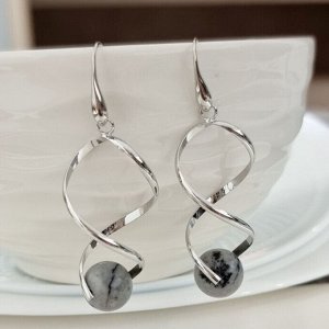 Серьги длинные с натуральным камнем лабрадор, арт.218.259