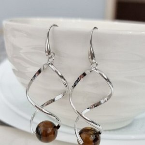 Серьги длинные с натуральным камнем тигровый глаз, арт.218.255