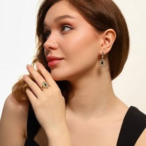 Комплект ювелирной бижутерии Итальянское золото (покрытие желтое 14к), серьги и кольцо 18 р, вставка: фианиты, цвет: черный и прозрачный, арт.217.214-18