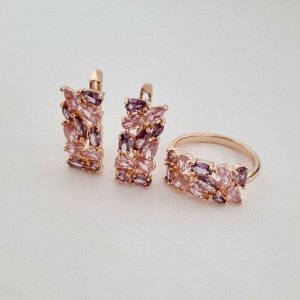Комплект серьги и кольцо позолота, розово-фиолетовые камни, р-р 19, 542809 арт.847.729