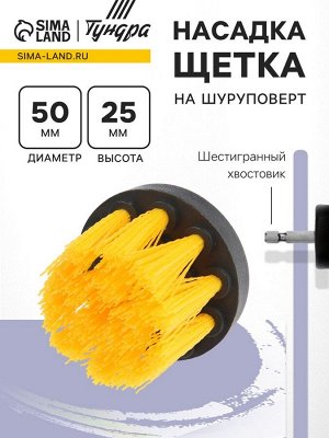 Насадка щетка на шуруповерт ТУНДРА, d=50 мм, высота 25 мм, шестигранный хвостовик