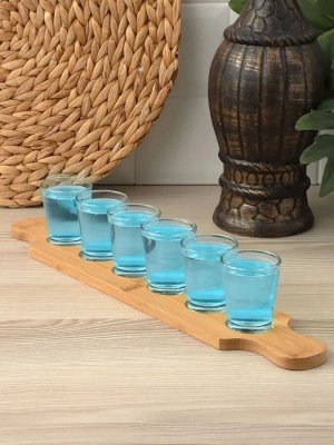 Набор 7пр ( доска бамбук 41*8*6,5см + 6 стопок стекло)