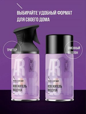 ARLUNI Освежитель воздуха 250мл Фиалка и бергамот триггер сухое распыление