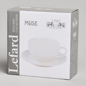 Чайная пара из белоснежного фарфора с бамбуковой ручкой LEFARD MUSE, 360 мл — изысканный подарок в современном стиле, 1 шт.
