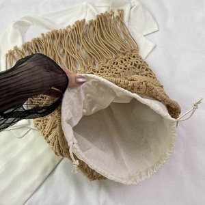 Вязаная сумка с бахромой через плечо, коричневая