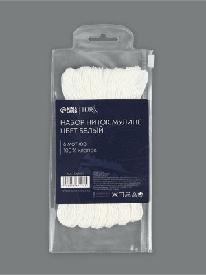 Нитки мулине, 8±1 м, набор 6 шт., хлопок, белые Blanc