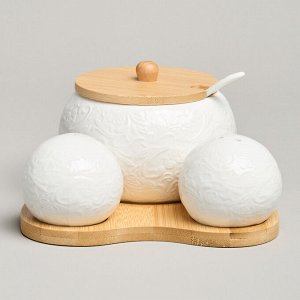 Набор для специй MUSE на деревянной подставке, 3 предмета, 15,5x15,5x10 см, 1 шт.