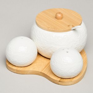 Набор для специй MUSE на деревянной подставке, 3 предмета, 15,5x15,5x10 см, 1 шт.