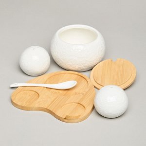 Набор для специй MUSE на деревянной подставке, 3 предмета, 15,5x15,5x10 см, 1 шт.