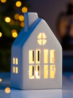 Светодиодная фигура «Дом с трубой», 12.6x5.5x7.5 см, 1 LED, керамика, от батареек LR44x3 шт., тёплый белый свет