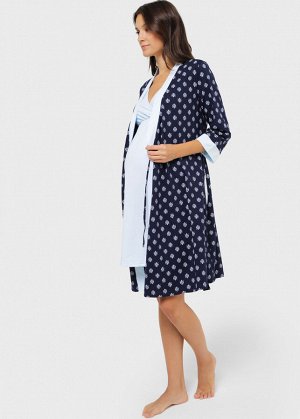 Комплект в роддом (сорочка, халат) для беременных и кормления "Айрис"; темно-синий
