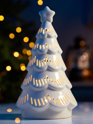 Светодиодная фигура «Ёлочка ажурная», 19.8x10.8x10.8 см, 1 LED, керамика, от батареек LR44x3 шт., тёплый белый свет