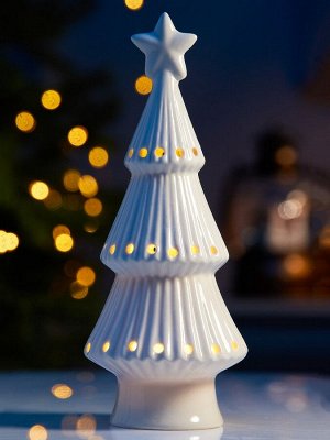 Светодиодная фигура «Ёлка снежная», 19.8x7.5x7.5 см, 1 LED, керамика, от батареек LR44x3 шт., тёплый белый свет