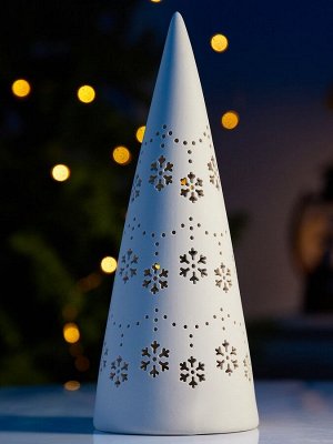 Светодиодная фигура «Ёлка со снежинками», 22x9x9 см, 1 LED, керамика, от батареек LR44x3 шт., тёплый белый свет