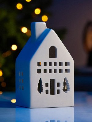 Luazon Lighting Светодиодная фигура «Дом Ёлочки», 12.6x5.5x7.5 см, 1 LED, керамика, от батареек LR44x3 шт., тёплый белый свет