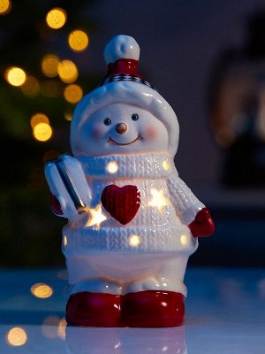Светодиодная фигура «Снеговичок в свитере», 13.8x6x7 см, 1 LED, на батарейках LR44x3 шт., тёплый белый свет