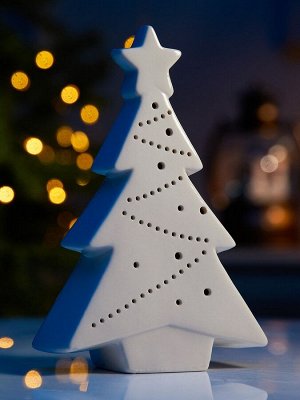 Светодиодная фигура «Белая Ёлка», 17.3x11.3x4.5 см, 1 LED, керамика, от батареек LR44x3 шт., тёплый белый свет