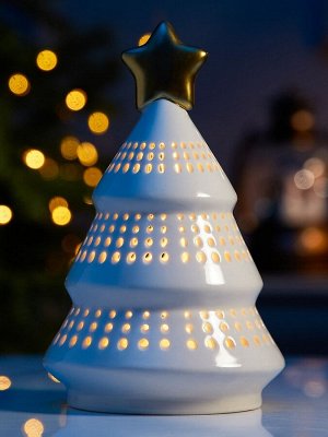 Светодиодная фигура «Ёлка с золотой звездой», 17.5x11x11 см, 1 LED, керамика, от батареек LR44x3 шт., тёплый белый свет