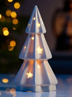 Светодиодная фигура «Ёлочка со звёздами», 13x6.5x6.5 см, 1 LED, керамика, от батареек LR44x3 шт., тёплый белый свет