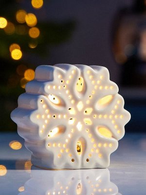 Светодиодная фигура «Снежинка», 9x4.4x8.8 см, 1 LED, керамика, от батареек LR44x3 шт., тёплый белый свет