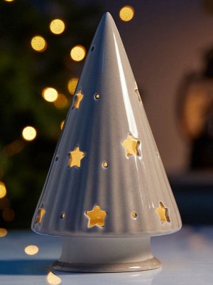 Светодиодная фигура «Ёлочка бежевая», 16.7x9.7x9.7 см, 1 LED, керамика, от батареек LR44x3 шт., тёплый белый свет