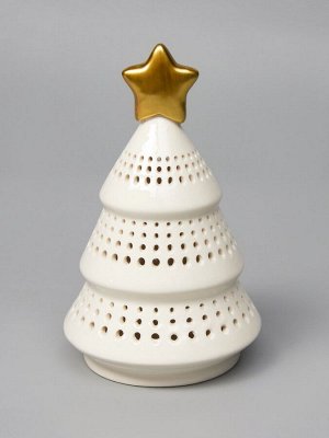 Светодиодная фигура «Ёлка с золотой звездой», 17.5x11x11 см, 1 LED, керамика, от батареек LR44x3 шт., тёплый белый свет