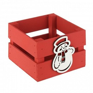 Ящик реечный «Снеговик» (декор) ,13х13х9 см, красный