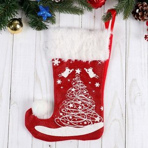 Носок для подарков "Волшебство" ёлочка, 18х25 см, бело-красный