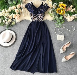 Платье с принтом,тёмно-синий
