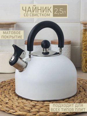 Чайник 2,5л со свистком [КУХНЯ] МАТОВЫЙ БЕЛЫЙ, индукционное дно