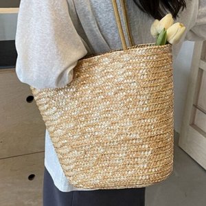 Соломенная плетеная сумка через плечо, бежевая