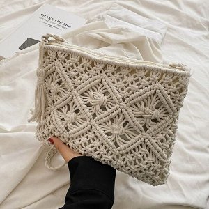 COSMOСOLLECTION_BAGS Сумка-мессенджер плетеная в стиле бохо, белый
