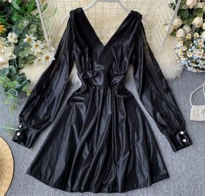 Платье с V-образным вырезом,чёрный