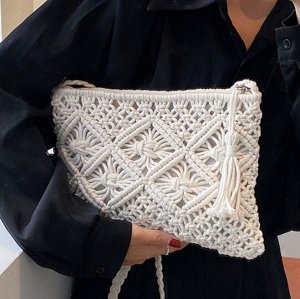 COSMOСOLLECTION_BAGS Сумка-мессенджер плетеная в стиле бохо, белый