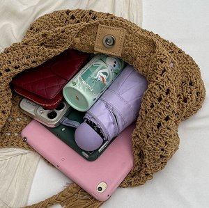 Плетеная пляжная сумка через плечо, бежевая