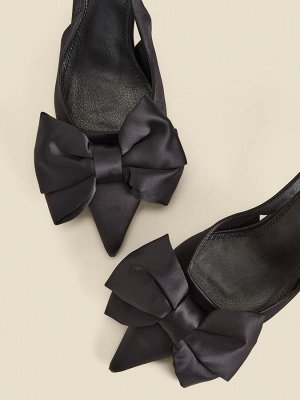 Бренд Sosandar Туфли-лодочки Sosandar Black с бантом и каблуком-рюмочкой (Sosandar Black Bow Detail Kitten Heel Slingback Court Shoes) Брюки, которых заслуживает ваш топ, классический покрой кюлотов —