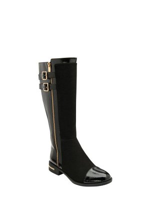 Бренд Lotus Сапоги до колена из черного текстиля и лака Lotus (Lotus Black Textile & Patent Knee-High Boots) Усильте свой повседневный образ с помощью этих женских сапог Lotus до колена. Глянцевый лак