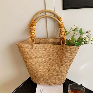 Плетеная сумка тоут с декоративной ручкой, коричневая