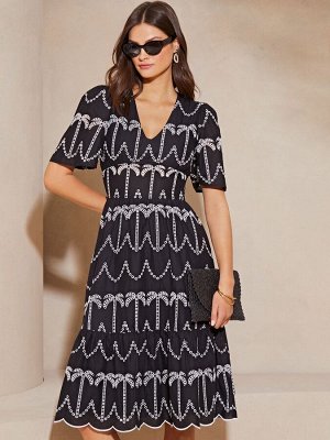 Летнее платье миди Lipsy Broderie с короткими рукавами и вышитыми пальмами