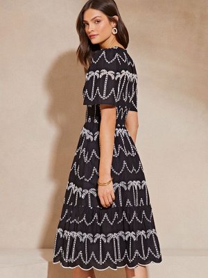 Летнее платье миди Lipsy Broderie с короткими рукавами и вышитыми пальмами