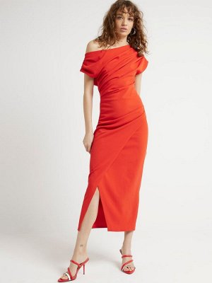 Платье миди с асимметричным запахом и драпировкой от River Island Red