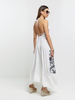 Платье макси с глубоким вырезом и вышивкой River Island