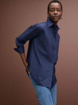 Navy Embellished Gem - Рубашка большого размера из 100% хлопка