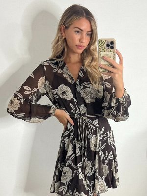 Платье-рубашка Myla Mini с завязками на верёвке из 100% хлопка, тёмно-шоколадного стиля