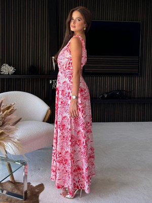 Платье макси с изображением животных в красном цвете от Girl In Mind Roma