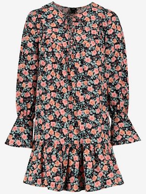 Черное мини-платье River Island с цветочным принтом и завязкой на шее