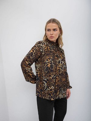 Коричневая блузка с высоким воротом Yours Curve London