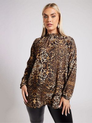 Коричневая блузка с высоким воротом Yours Curve London
