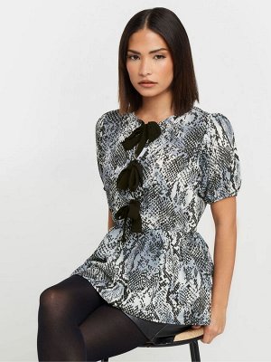 Топ PixieGirl Petite Snake Print Bow Top